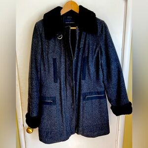 Banana Republic Charcoal Grey Wool Zip Coat, Fur Collar & Cuffs, Size Medium